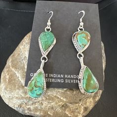 ad eBay - Find many great new & used options and get the best deals for Green Royston Turquoise Navajo Sterling Silver Dangle Earrings 16493 at the best online prices at eBay! Free shipping for many products! Western Style Dangle Earrings For Pierced Ears, Southwestern Green Dangle Earrings, Western Style Turquoise Dangle Jewelry, Southwestern Green Teardrop Earrings, Southwestern Nickel-free Teardrop Earrings, Western Turquoise Nickel-free Earrings, Turquoise Nickel-free Western Earrings, Southwestern Green Sterling Silver Earrings, Western Style Nickel-free Turquoise Earrings