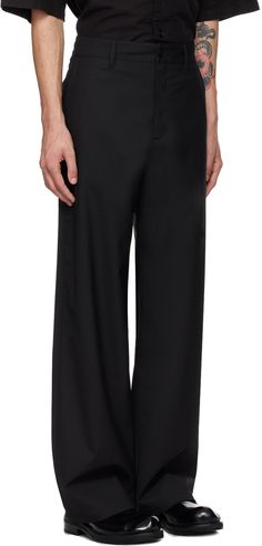 Loose-fit and wide-leg plain-woven stretch polyester- and wool-blend trousers. · Belt loops · Four-pocket styling · Zip-fly Supplier color: Black Tailored Black Pants With Side Pockets, Black Business Bottoms With Side Pockets, Black Wide Leg Pants With Pockets And Straight Hem, Formal Wide Leg Pants With Side Pockets, Business Black Wide-leg Dress Pants, Black Wide Leg Pants With Welt Pockets, Black High-waisted Wide Leg Pants With Welt Pockets, Wide Leg Black Pants With Welt Pockets, Business Wide Leg Pants With Straight Hem And Pockets