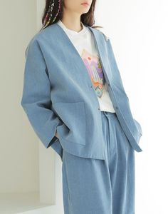 ▶Modern Hanbok Jacket - Modooui Magoja (Color- The blue sea in Gangneung) 모두의 마고자 강릉바다 청색 T1J04A003       "Modooui Magoja 모두의 마고자" is an outfit designed based on the traditional clothing "Magoja 마고자".    There are many kinds of outerwear in hanbok, and this "Magoja 마고자" is one of the outerwear.    "Magoja 마고자" belongs to the jacket category.    "Magoja 마고자" is a word that has disappeared from modern clothing and is only referred to in hanbok.       The word "Modooui 모두의" used here is a mixture o Winter Denim Blue Blazer With Pockets, Denim Blue Blazer With Pockets, Denim Blue Long Sleeve Blazer With Pockets, Oversized Light Blue Cotton Outerwear, Winter Denim Blue Long Sleeve Blazer, Light Blue Oversized Cotton Outerwear, Relaxed Fit Light Blue Long Sleeve Outerwear, Oversized Blue Blazer For Workwear, Blue Outerwear With Pockets And Relaxed Fit