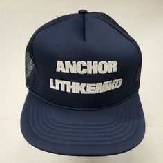 Vintage Anchor Lithkemko Blue Rope Adjustable Snapback Hat Cap New Without Tags!!!! Adjustable Snapback Hat/Cap Blue Letter Print Trucker Hat For Beach, Navy Snapback Hats For Beach, Navy Flat Brim Hat, Blue Snapback Hat With Letter Print, Blue Flat Brim Trucker Hat For Beach, Blue Letter Print Snapback Hat, Blue Trucker Hat With Letter Print And Curved Brim, Blue Hat With Letter Print And Curved Brim, Navy Snapback Hat With Letter Print