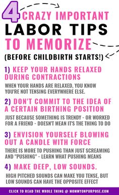 a poster with the words 4 crazy important labor tips to memoize before your child starts