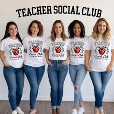 🍎Show your love for teaching with this trendy Teacher Social Club Shirt! This Coquette-inspired design features a classic red apple, perfect for group teacher outfits or book clubs. Whether you're celebrating Back to School or looking for a unique gift, this stylish tee is a must-have for educators.  #TeacherStyle #CoquetteAesthetic #TeacherAppreciation #GroupTeacherShirts #BookClubFashion  5-STAR REVIEWS  SATISFACTION GUARANTEED   RETURNS ACCEPTED  ☑️PRODUCTION TIME: 3 - 4 days for personalized items (usually 3 day) ☑️SHIPPING TIME: 2 - 5 days (usually 4 days) PRODUCT DESCRIPTIONS: ADULTS 🔹Adult: UNISEX SHIRT (Short Sleeve): Bella+Canvas 3001🔹 Super soft cotton and excellent quality prints. Our Relaxed Fit Tee (Bella + Canvas style 3001) is a unisex style that runs a touch small for me Book Club Shirts, Teacher Book, Coquette Shirt, Book Clubs, Teacher Books, Apple Design, Teacher Style, Teacher Outfits, Club Shirts