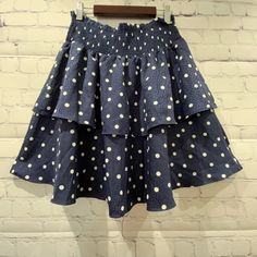 Maison Jules Blue Polka Dot Tier Skirt Small Skater/Circle Style Midi Circle Skirt, Blue Mini Skirt, Polka Dot Skirt, Dot Skirt, Plus Size Skirts, Blue Polka Dots, Tier Skirt, Circle Skirt, Skirts With Pockets