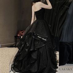 Lasaky - Black Elegant Strapless Vocal Arts Examination Adult Ceremony Banquet Runway Evening Dress with Puffy Skirt Formal Dresses Black, Prom Dress Black, Black Evening Dress, Strapless Evening Dress, Prom Dresses Vintage, Black Prom Dress, Black Party Dresses, Ball Gowns Evening, Long Evening Gowns