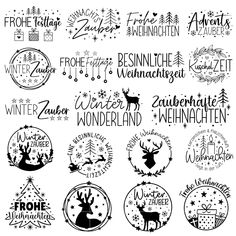 the winter wonderland stamp set is shown in black and white