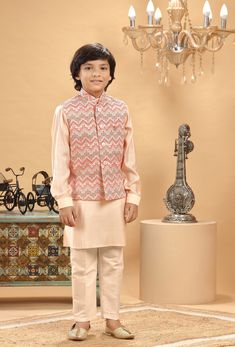 **Specifications : Please visit our brand store for more collection. StitcheryUK.etsy.com  If you need Father and Son same outfits we can make by customised for that kindly message me. Top Details Color- Peach, Fabric - Soft Blended Embroidered Fabric Bottom Details Color- Peach, Fabric - Blended Slik , Style - Elastic Pant Package Include :INCLUDES 1 BANDI, 1 KURTA AND 1 PANT. Turban ,Mojari And Other Accessories Are Not Sold Along With The Dress. CARE: DRY CLEAN ONLY *Additional Information : Pink Nehru Jacket With Zari Work For Spring, Spring Pink Nehru Jacket With Zari Work, Pink Sherwani For Spring Festivals, Spring Wedding Pink Nehru Jacket, Orange Sets With Resham Embroidery For Spring, Orange Resham Embroidery Sets For Spring, Spring Orange Sets With Resham Embroidery, Spring Orange Resham Embroidery Sets, Designer Pink Nehru Jacket With Zari Work