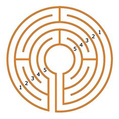 an orange circular maze with numbers in the center and one way to go through it