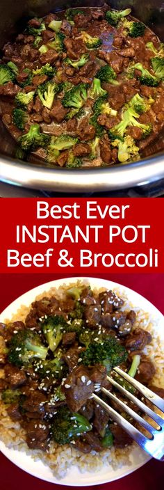 the beef and broccoli dish is being cooked in an instant pressure cooker