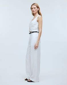 The Harlow Wide-Leg Pant in 100% Linen High-waisted Linen Pants For Daywear, Chic Linen Pants With Belt Loops, High Waist Linen Bottoms With Button Closure, Summer Wide Leg Pants For Work With Button Closure, Linen Wide Leg Pants For Daywear, Elegant Linen Wide Leg Pants For Daywear, Chic Linen Pants With Button Closure, Summer Linen Pants With Button Closure, High-waisted Linen Wide Leg Pants For Daywear