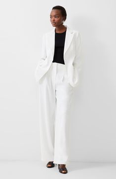 Every closet craves this polished blazer designed in a tailored one-button silhouette. One-button closure Notched lapels Front flap pockets 100% polyester Machine wash, tumble dry Imported Blazer In Summer, Understood The Assignment, White Long Sleeves, Blazer Designs, Summer White, Soft Hands, Blazer Buttons, White Summer, French Connection