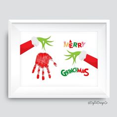 a handprinted christmas card with the words merry and grinin's on it