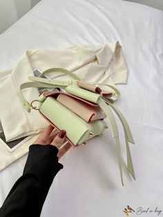 BirdinBag - Stylish Flip Handbag: Bowknot Decorated, Adjustable Strap, Mini Size Spring Green Bags For Fashion Accessory, Green Bags With Adjustable Strap, Green Square Bag For Fashion, Casual Green Shoulder Bag, Green Shoulder Bag With Adjustable Strap, Rectangular Spring Bags, Green Details, Details Pictures, Novelty Bags