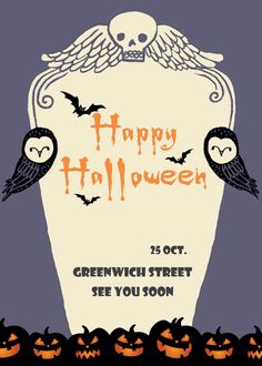 an advertisement for the halloween festival with owls and bats