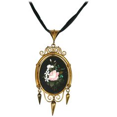 Large Victorian Pietra Dura Locket Pendant from the mid 19th Century set in 18K gold with higher karat gold bloom. Lovely scrolled frame mounting with Etruscan bale with twisted wire decoration. Removeable glass panel on back for photo. Wonderful choice of stones to produce shaded dimension within the intarsia design of the bouquet. Excellent condition. 1860's UK. 3.25" x 1.5". Dog Locket, Jewelry Locket, Decoupage Gifts, Diamond Locket, Micro Mosaic Jewelry, Book Locket, Locket Pendant Necklace, Vintage Inspired Jewelry, Jewelry Pendants