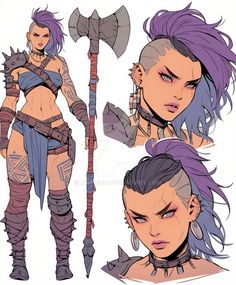 an image of some female characters with different hair and piercings on their body, one is