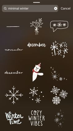 an iphone screen with snowflakes on it and the words winter written in white