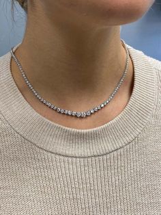 For Sale on 1stDibs - This exquisite graduated riviera necklace set in handmade 18k white gold featuring perfectly cut ideal round brilliant diamonds. the super white diamonds Riviera Necklace, Silver Diamond Necklace, Super White, Jewelry Inspo, Brilliant Diamond, White Diamonds, Round Brilliant, Diamond White, Birthday Ideas