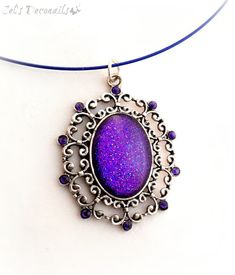 Purple sparkle victorian gothic necklace, gothic bride jewelry, handmade gift, gothic romance Handmade Purple Fantasy Necklaces, Handmade Purple Fantasy Necklace, Gothic Pendant Necklace For Party, Handmade Gothic Jewelry For Party, Fantasy Style Purple Necklace For Gift, Purple Fantasy Necklace For Gift, Magical Purple Pendant Necklace, Vintage Purple Choker Necklace, Gothic Jeweled Necklaces For Parties