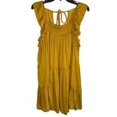 Free People Intimately Want Your Love Slip Dress Absinthe Size Small 100% Polyester Made In Vietnam Flat Measurements: Length: 33” Underarm To Underarm: 21.5” Bottom Hem: 47” Flowy Yellow Sundress With Ruffles, Yellow Bohemian Sundress With Ruffles, Sleeveless Gold Mini Beach Dress, Gold Sleeveless Mini Dress For Beach, Gold Ruffled Mini Dress For Summer, Casual Gold Mini Dress, Flowy Sleeveless Yellow Mini Dress, Yellow Flowy Sleeveless Mini Dress, Mustard Sleeveless Summer Mini Dress