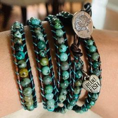 Turquoise Wrap Bracelet, Beaded Leather Wraps, Boho Wrap Bracelet, African Turquoise, Layered Bracelets, Bead Leather, Leather Wrap Bracelet, Leather Wraps, Braided Bracelets