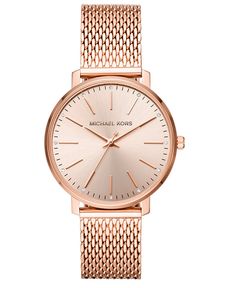 Women's Pyper Rose Gold-Tone Stainless Steel Mesh Bracelet Watch 38mm Watches Women Michael Kors, Rose Gold Watches Women, Gold Watches Women, Vintage Watches For Men, Rose Gold Watches, Metal Straps, Mesh Bracelet, Stainless Steel Mesh, Skagen