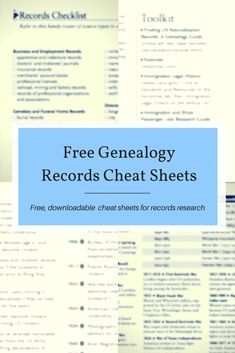 a sheet of paper with the words free genealy records neat sheets