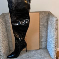 Brand New Never Worn Steve Madden Over The Knee Boots, Cannot Find These Online Or In Stores Anymore!!!! Comes With Box Purchased In! Steve Madden Thigh High Boots Outfit, Pointed Toe Crocodile Pattern Boots For Work, Black Crocodile Pattern Boots For Party, Pointed Toe Boots With Crocodile Pattern For Work, Chic Heels With Crocodile Pattern And Round Toe, Chic Crocodile Pattern Heels With Round Toe, Office High Heels With Crocodile Pattern, Party Boots With Crocodile Pattern, Crocodile Pattern High Heels For Office