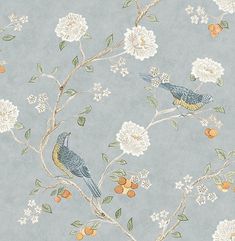 a wallpaper with birds and flowers on it