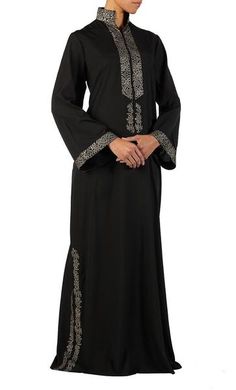 Amara Black crepe abaya with bell shaped sleeves Traditional Black Long Sleeve Khimar, Traditional Long Sleeve Embroidered Khimar, Traditional Embroidered Long Sleeve Khimar, Crepe Abaya, Women In Ministry, Prints Clothes, Clergy Women, Islamic Clothes, Muslim Dresses