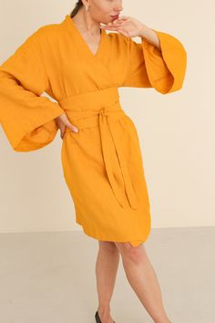 "Linen wrap dress, kimono dress, linen kimono dress, linen dress, mini linen dress, kimono wrap dress, casual linen dress, kimono sleeves dress, obi belt dress, French linen dress, Simple linen dress, beach linen dress, Loose linen dress, summer linen dress, linen clothing MORE: https://www.etsy.com/shop/Linenburo?ref=seller-platform-mcnav Women's Linen kimono dress with pockets and traditional wrap belt. The belt fixes the waist well, and the pockets are made for your comfort and convenience. L Belted Kimono For Beach, Summer Belted Kimono For Daywear, Chic Summer Kimono With Belt, Summer Daywear Belted Kimono, Chic Belted Summer Kimono, Chic Summer Belted Kimono, Summer Kimono With Belted Kimono Sleeves, Summer Kimono With Belted Waist And Kimono Sleeves, Spring Belted Kimono For Daywear