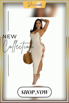 Solid Color Side Cut Out Lace Up Bodycon Dress Chic Bodycon Midi Dress For Vacation, Vacation Knee-length Bodycon Dress, Vacation Bodycon Knee-length Dress, Chic Midi Length Bodycon Dress For Vacation, Chic Midi-length Bodycon Dress For Vacation, Chic Knee-length Bodycon Vacation Dress, Chic Knee-length Bodycon Dress For Vacation, Bodycon Knee-length Midi Dress For Beach, Summer Midi Length Bodycon Dress