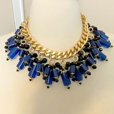 Vintage Gold Tone Chain, Blue Lucite Egyptian Revival Necklace Just Stunning, Very Good Condition, It Measure 21" Long Luxury Vintage Blue Beaded Necklaces, Vintage Blue Turquoise Necklace Collectible, Luxury Vintage Lapis Lazuli Jewelry, Vintage Blue Hand-strung Beaded Necklaces, Vintage Blue Glass Necklace, Egyptian Revival, Vintage Gold, Womens Jewelry Necklace, Gold Tones