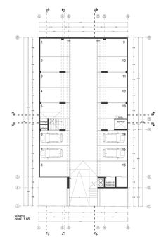 an architectural drawing shows the floor plan for a building with multiple floors and two levels