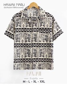 Hawaiian style shirt with elephant patterns. Made from Rayon frabic. Comfortable to wear. ✔ L. = Chest 42, Length 28 inches ✔ XL= chest 44, length 28 inches ✔ 2XL = chest 46, length 29 inches *Washing recommendations* Should be washed separately from white clothes. The first time should be washed separately from other types of fabric. Vacation Printed Tops With Casual Collar, Casual Top With Pattern Prints For Summer, Casual Vacation Shirt With Vintage Print, Casual Short Sleeve Tops With Unique Print, Casual Vintage Print Shirt For Vacation, Casual Cotton Printed Tops, Patterned Tops With Vintage Print And Camp Collar, Casual Cotton Tops With Pattern Prints, Casual Tops With Graphic Print