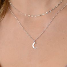 This dainty layered moon necklace is a set of 2. The chains are solid sterling silver 925. They have an extension so that the size can be adjusted. The one necklace is a plain chain while the second necklace has a moon charm. If you would like a custom order or have any questions please contact me, thanks. Silver Layered Necklaces, Silver Moon Necklace, Moon Necklace Silver, Layered Necklaces Silver, Necklace Layered, Silver Moon, Moon Charm, Necklace Dainty, Basket Ideas