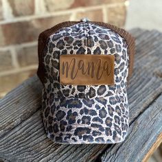 HAT INFORMATION: real leather patch 60% cotton 40% polyester one size fits most distressed to give worn look Leather Engraved, Hat Patch, Leather Engraving, Hat Patches, Handmade Hat, Brown Leopard, Grey Denim, Leather Patches, Trucker Cap