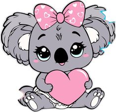 a cartoon koala holding a heart with hearts on it's chest and wearing a pink