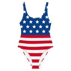 Introducing our women’s American Flag Bathing Suit - this comfortable and stylish patriotic swimsuit will bring out your best features!Made from high-quality, chlorine-resistant fabric, this American flag swimsuit is designed to last through countless trips to the pool or beach. With its cheeky fit, scoop neckline, and low scoop back, this USA swimsuit is both flirty and functional, providing just the right amount of coverage while showing off your best asset on Independence Day.Whether you're l Summer Flag Print Swimwear For Poolside, Summer Beachwear With Flag Print, Casual 4th Of July Swimwear For Vacation, Summer Swimwear With Flag Print For Pool, Fitted Swimwear For 4th Of July Pool Party, Summer Beach Swimwear With Flag Print, Casual 4th Of July Vacation Swimwear, Casual Swimwear For 4th Of July Vacation, Beachwear Swimwear For Vacation On 4th Of July