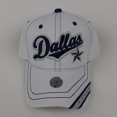 a white baseball cap with the word's on it and a star in the center