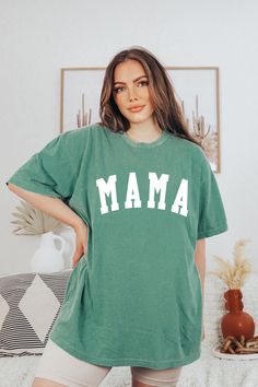 Comfort Color Mama Shirt Mom Shirt, Mommy Shirt, Mama T-shirt, Cute Mom Shirt, Mother's Day Gift, Mom Life Shirt, Mama Shirt - Etsy Green Short Sleeve T-shirt For Mother's Day, Green Short Sleeve Tops With Name Print, Green Short Sleeve Top With Name Print, Mother's Day Green Short Sleeve T-shirt, Family Matching Green Tops For Spring, Casual Oversized Tops For Mother's Day, Green Graphic Tee For Mother's Day, Green Family Matching Shirt With Graphic Print, Green Graphic Print Family Matching Shirt