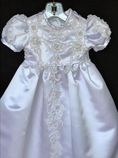 Christening dress made to order from your wedding dress One | Etsy Elegant First Communion Dress With Fitted Bodice, Elegant First Communion Dress With Short Sleeves, Elegant Short Sleeve First Communion Dress With Fitted Bodice, Elegant Short Sleeve Wedding Ball Gown, Formal First Communion Dress With Short Sleeves, Short Sleeve Gown With Lace Bodice For Wedding, White Satin Dress For First Communion, Formal White Satin First Communion Dress, White Fitted Satin Ball Gown