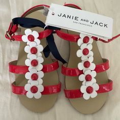 Nwt Janie And Jack Sandals Size 5k Bundle 3 Or More Items And Get 15% Off And Free Shipping!! Bronze Sandals, Pink Marshmallows, Purple Sandals, Jack Green, White Baskets, Toddler Sandals, Flower Sandals, Red Sandals