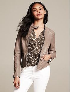 Heritage Taupe Leather Moto Jacket Chic Outerwear, Taupe Leather, Women Jackets, Spring Fashion Outfits, Heritage Collection, Leather Moto, Taupe Color, Leather Moto Jacket, Moto Jacket