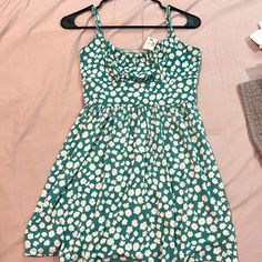 Never Worn Color: Tealish Green, Floral, Mini Dress Size Small Spring Casual Sundress With Daisy Print, Casual Summer Sundress With Daisy Print, Casual Daisy Print Sundress For Summer, Casual Cotton Daisy Print Dress, Casual Sleeveless Daisy Print Dress, Casual Beach Sundress With Daisy Print, Green Floral Dress, Floral Mini Dress, Aeropostale