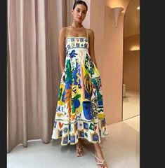 Trendy Fashion NEW LOVELY Woman's Elegant Print Colourful Long Dress, Fashion Women's Dresses Casual Chique Stijl, Dorothy Dandridge, Sundress Dress, Summer Linen Dresses, Elegante Casual, Printed Long Dresses, Sling Dress, Ținută Casual, Modieuze Outfits