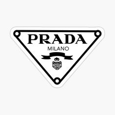 a black and white sticker with the word prada in it's center