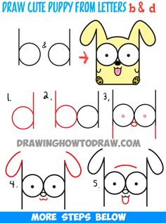 how to draw a cartoon dog from letters b and d with step by step instructions