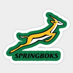 a sticker with the words sa rugby and a leaping deer on it's side