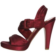 New AZZEDINE ALAIA Satin Shoes Sandals Color: Deep Burgundy Italian size 39.5 or US 9.5 Burgundy Satin & Red Leather Lining Red Leather Side Buckle Closure Platform - 3/4 inches Heel - 5 inches Leather sole and insole Retail $980.00 Made in Italy New with box. Burgundy Shoes Outfit, Red Platform Shoes, Bling Wedding Shoes, Platform Shoes Sandals, Red Platform, Black Nike Shoes, Burgundy Shoes, Azzedine Alaia, Wedding Shoes Flats