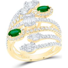 GND 14K Yellow Gold Spiral Ring with Oval Emerald and Round and Baguette Diamonds – 1.75 Carat Total Gemstone Weight Spiral Fashion, Womens Rings, Diamond City, Spiral Ring, Gold Rings Fashion, Rings Diamond, Fashion Ring, Emerald Diamond, Delicate Necklace